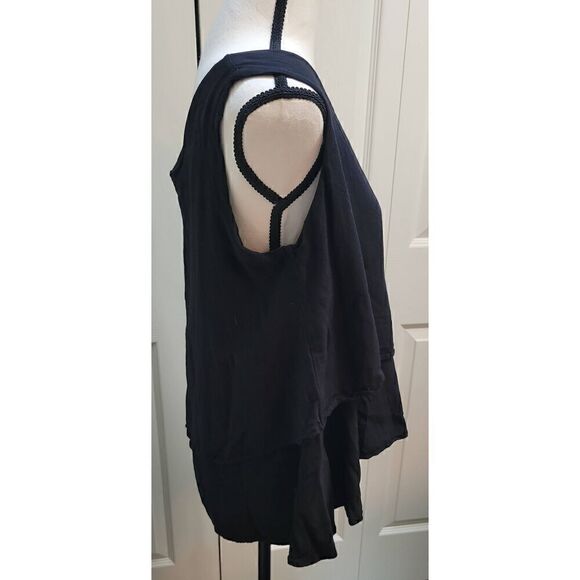 Cotton/Linen Feel Layered Black Blouse Size L Sleeveless Blouse - Picture 2 of 3